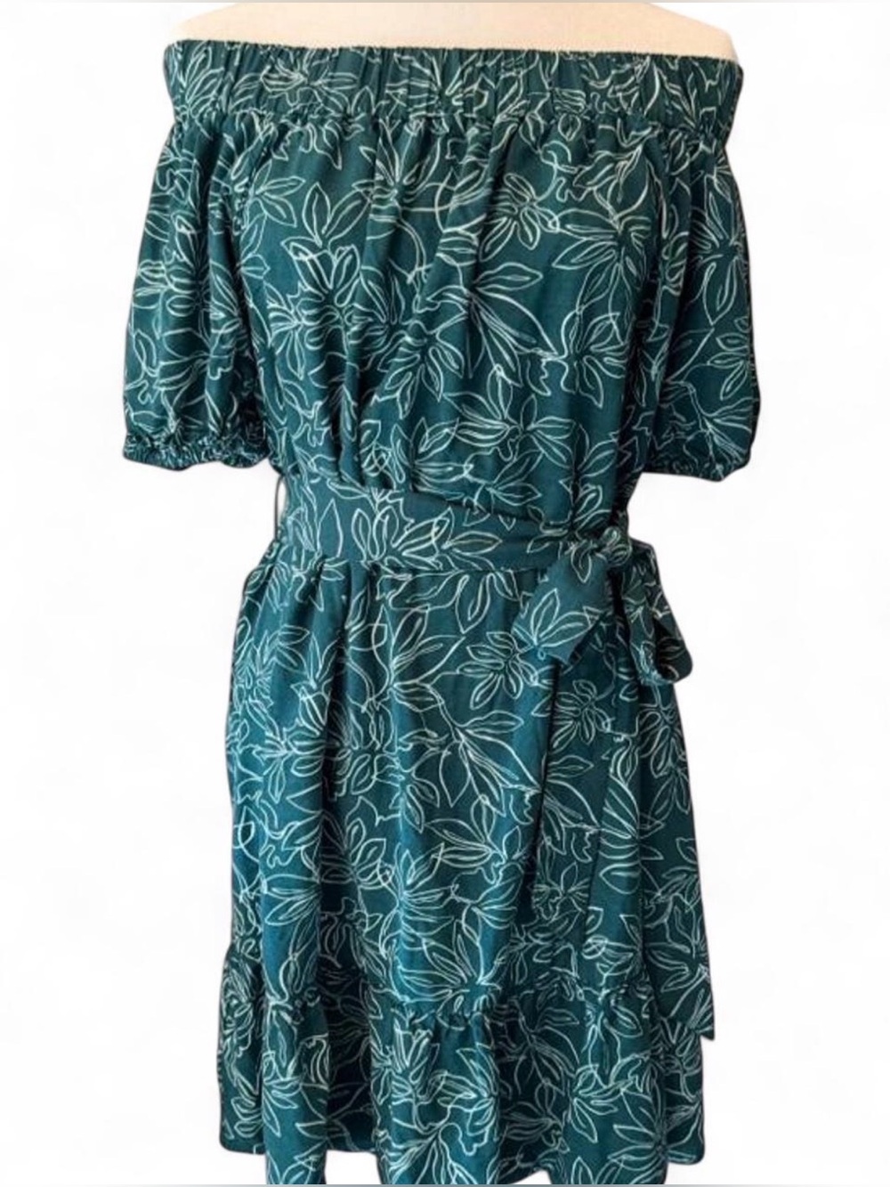 LOFT Beach Teal Off-Shoulder Floral Midi Dress